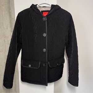 Esprit Black Quilted Hooded Jacket Polkadot Lining Sz M